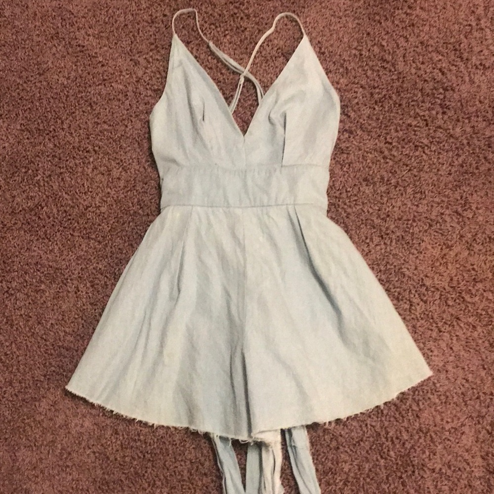 Blue denim romper